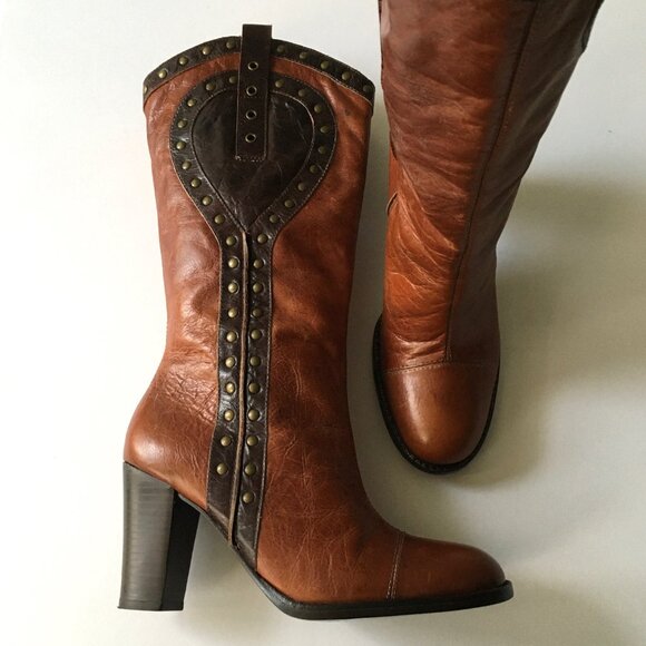 KENNETH COLE "Going Studly" Leather Heeled Western Boots Brown 7.5M - Picture 4 of 10
